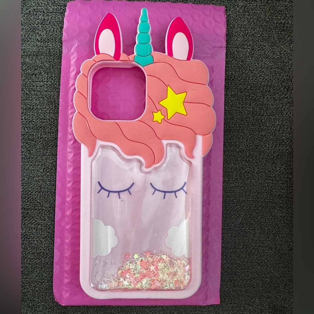 iPhone 13 Pro Max Unicorn Glitter Liquid Phone Case Pink Cute Kawaii